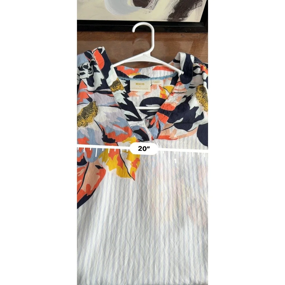 Maeve by Anthropologie Floral Mixed Print Striped Blouse XS Puff Sleeve
